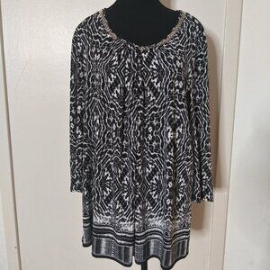 Gloria Vanderbilt Edition Black & White Abstract Print Top XL 3/4 Sleeve Stretch